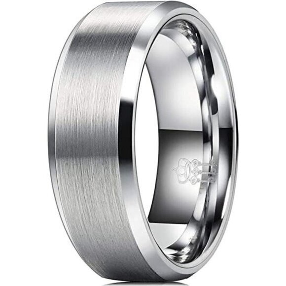 THREE KEYS JEWELRY Silver Tungsten Ring 8mm Mens Wedding - Picture 1 of 6